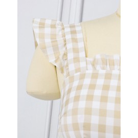 Women Gingham Ruffle Square Collar Tiered Sleeveless Dress
