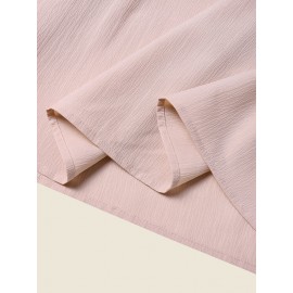 Solid Shirred Tie Front Long Sleeve Square Collar Dress