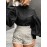 Solid Color Long Lantern Sleeve Ruffle Shirt For Women