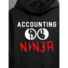Mens Japanese Ninja Letter Print Kangaroo Pocket Drawstring Hoodies Winter