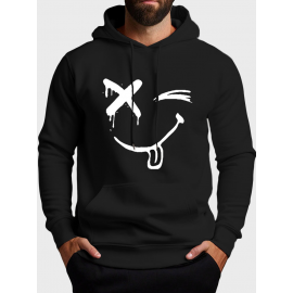 Mens Smile Face Graphic Kangaroo Pocket Casual Drawstring Hoodies