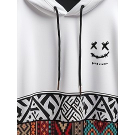 Mens Smile Ethnic Geometric Print Patchwork Long Sleeve Hoodies Winter