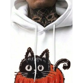 Mens Cute Cat Graphic Kangaroo Pocket Casual Drawstring Hoodies Winter
